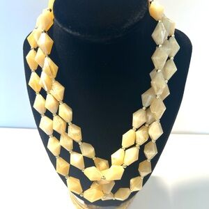 Vintage Marble Lucite Necklace Brown Tan Beaded Round Faceted Plastic Long 29"